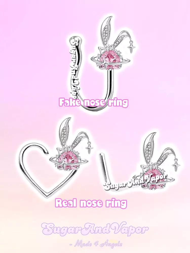 Pink Bunni Bling Gem Fake/Real Nose Ring