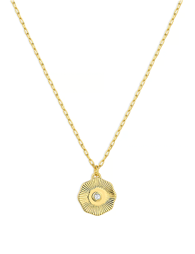 Power Birthstone Coin Necklace (April), Gold/White Topaz