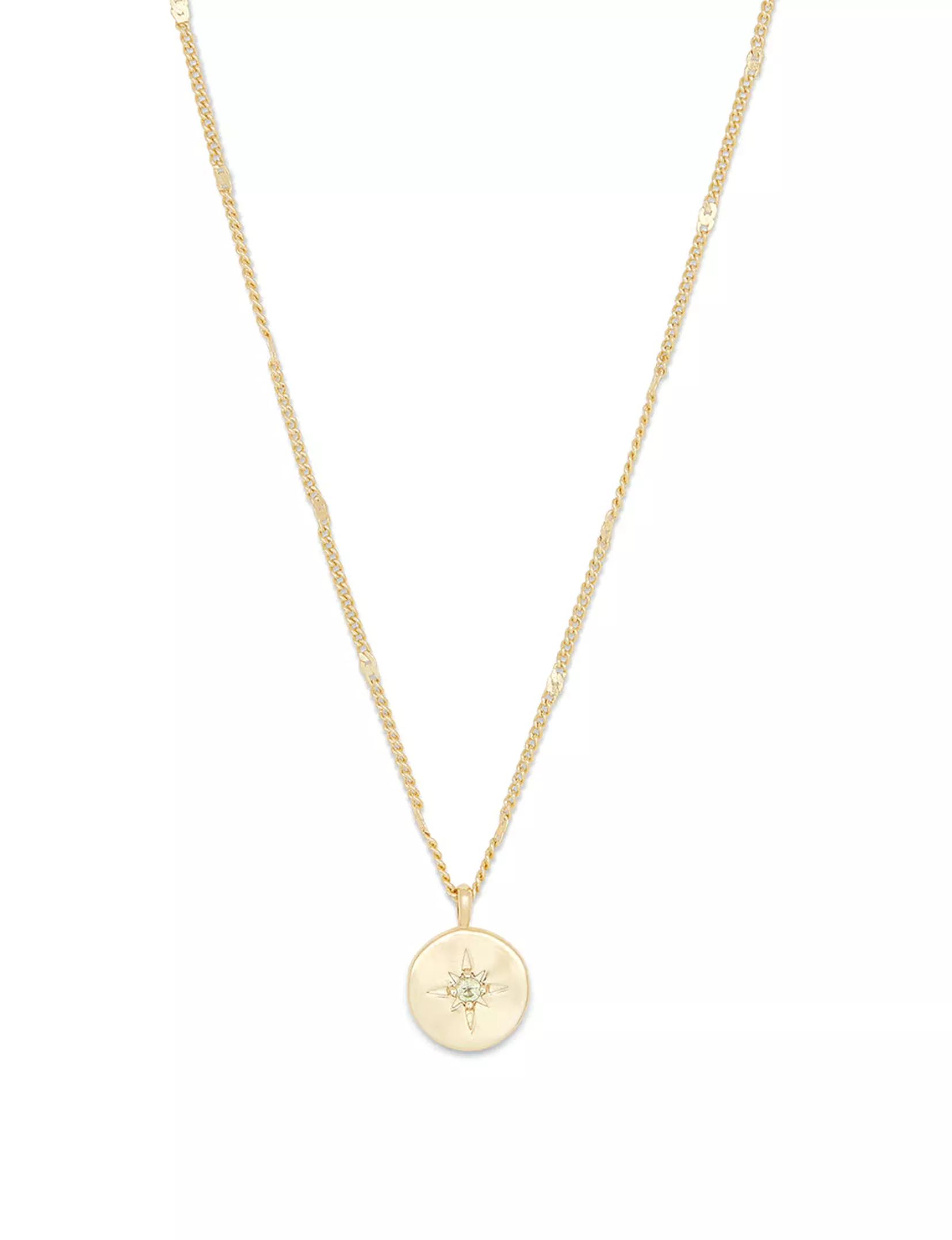 Power Birthstone Coin Necklace (August), Gold/Peridot