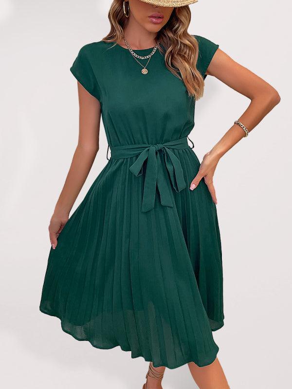 Short Sleeve Pleated Midi Dress