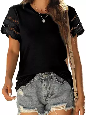 Short Sleeve Solid Lace Knit Women Top