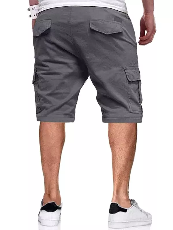 Solid Drawstring Men Cargo Shorts