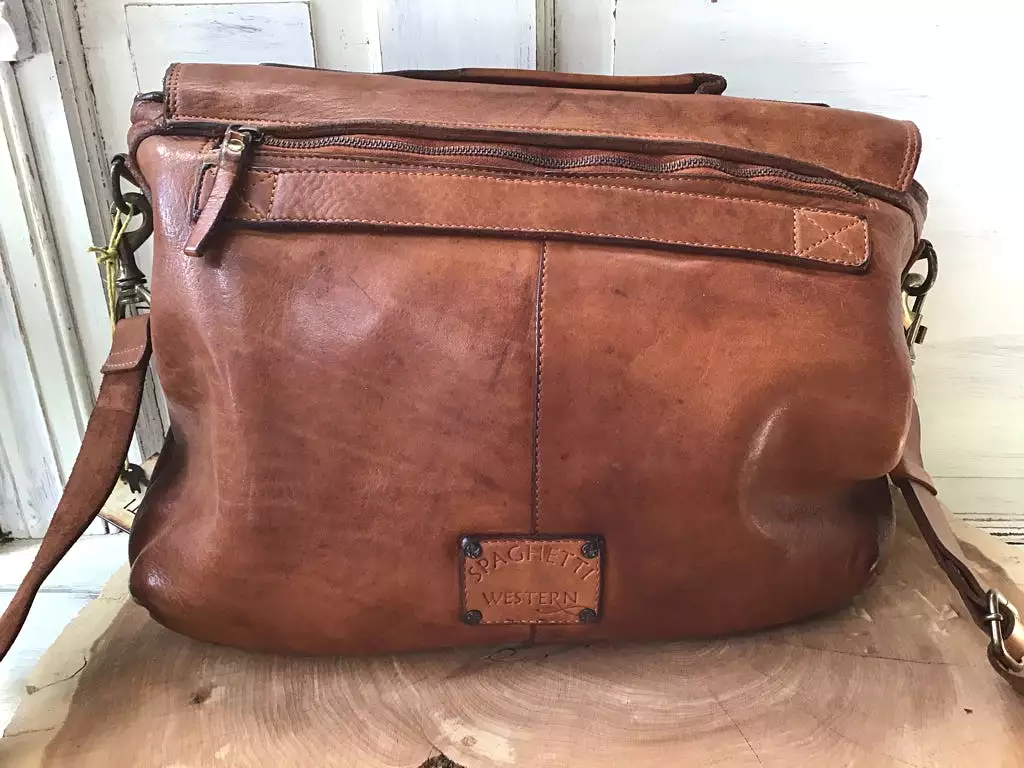 Spaghetti Western Leather Flap Top Briefcase Tote