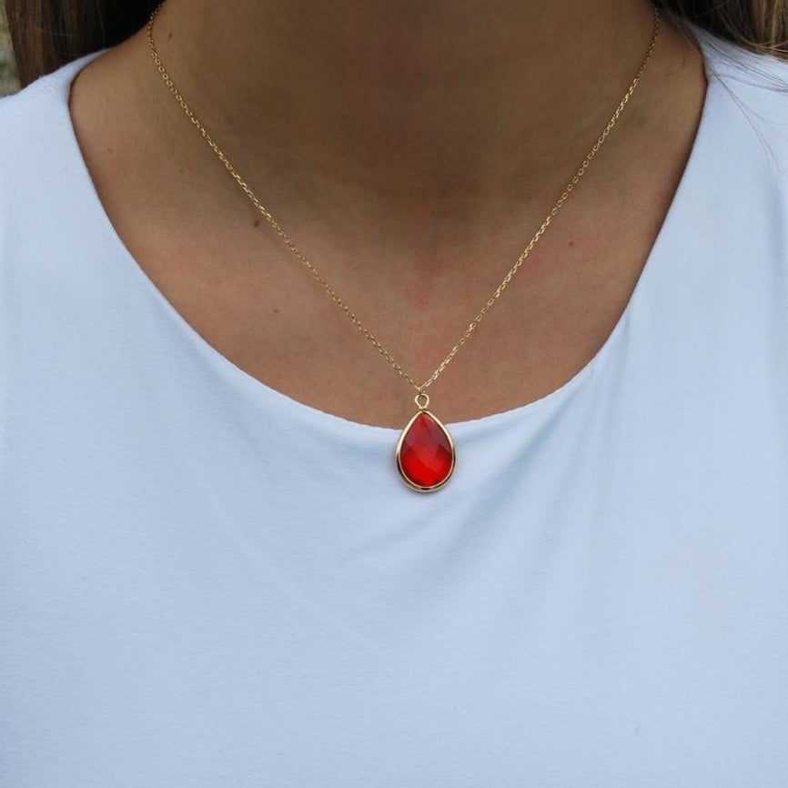 Teardrop Bright Red Necklace