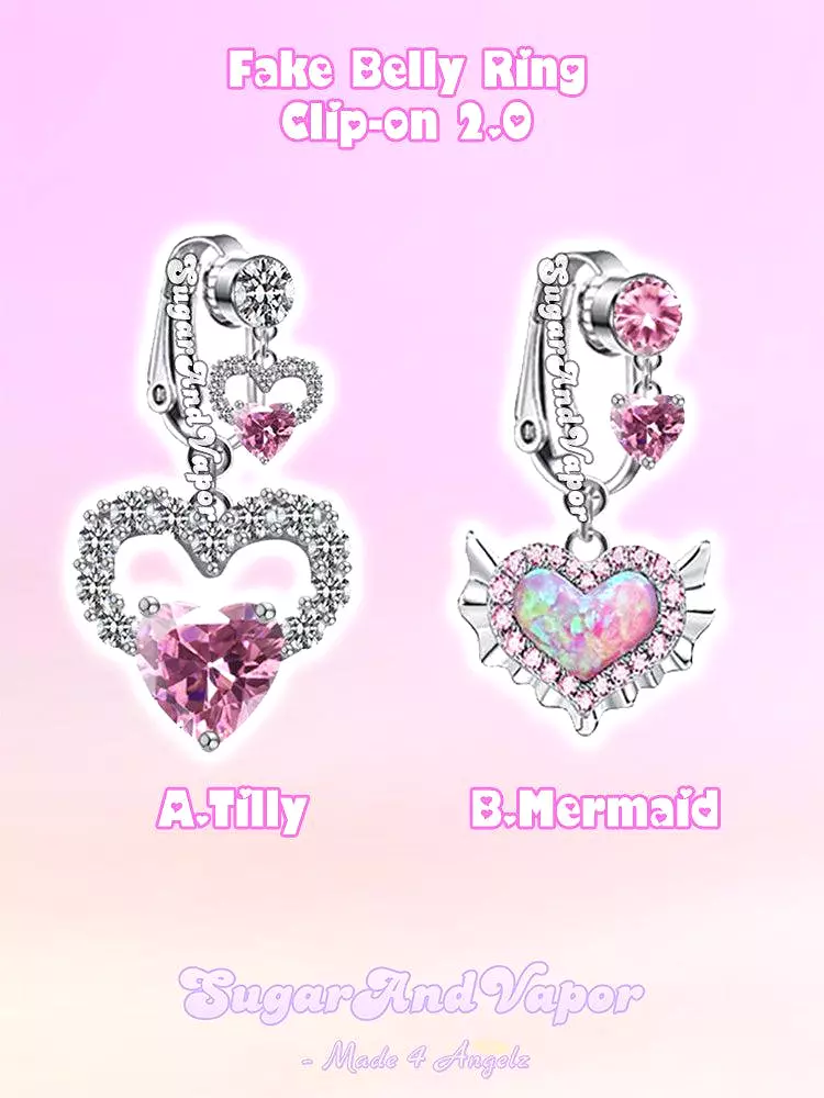 Tilly Mermaid Pink Heart Clip-on 2.0 Fake Belly Ring