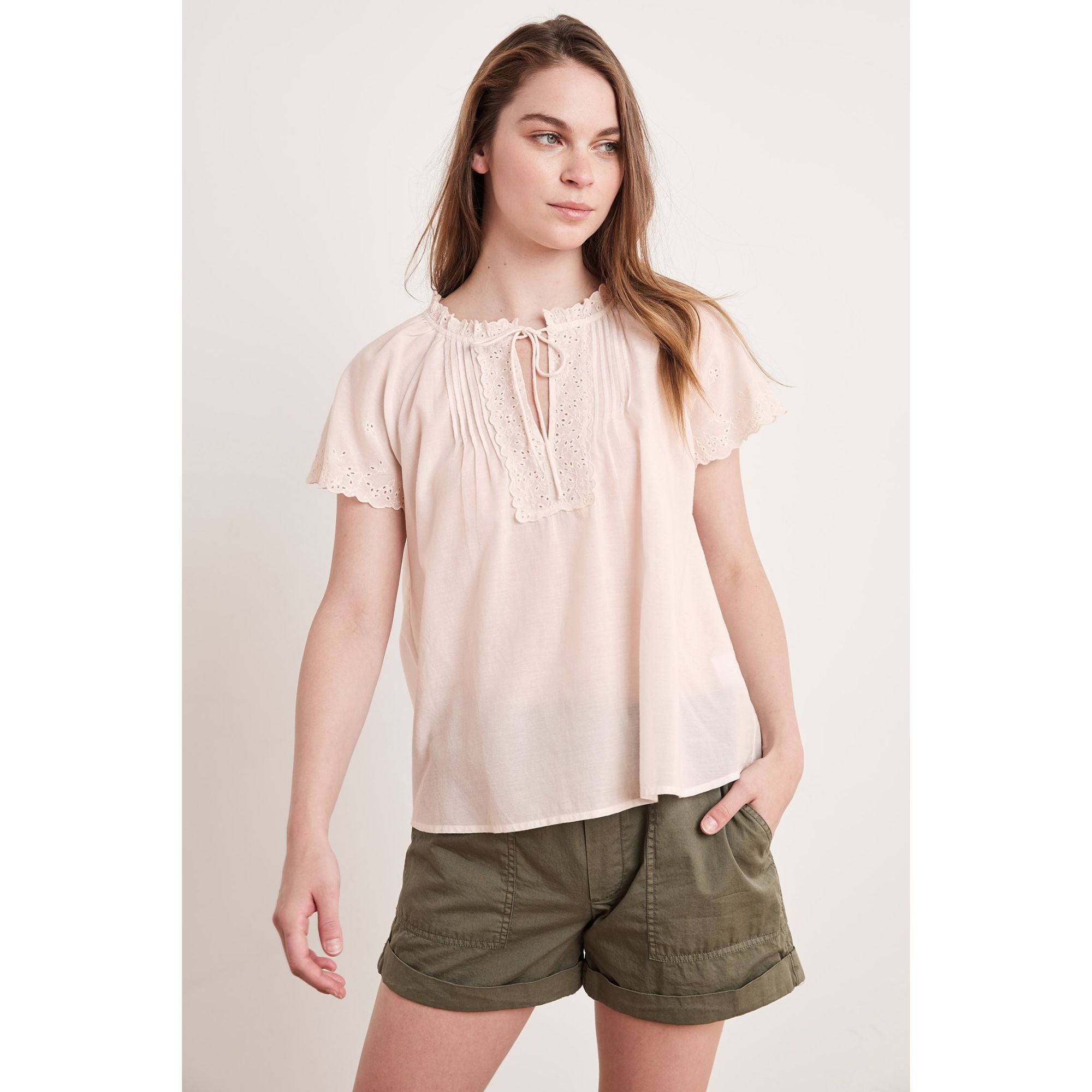 Velvet Women's Eyelet Embroidery Short Sleeve Top - DUSTY ROSE