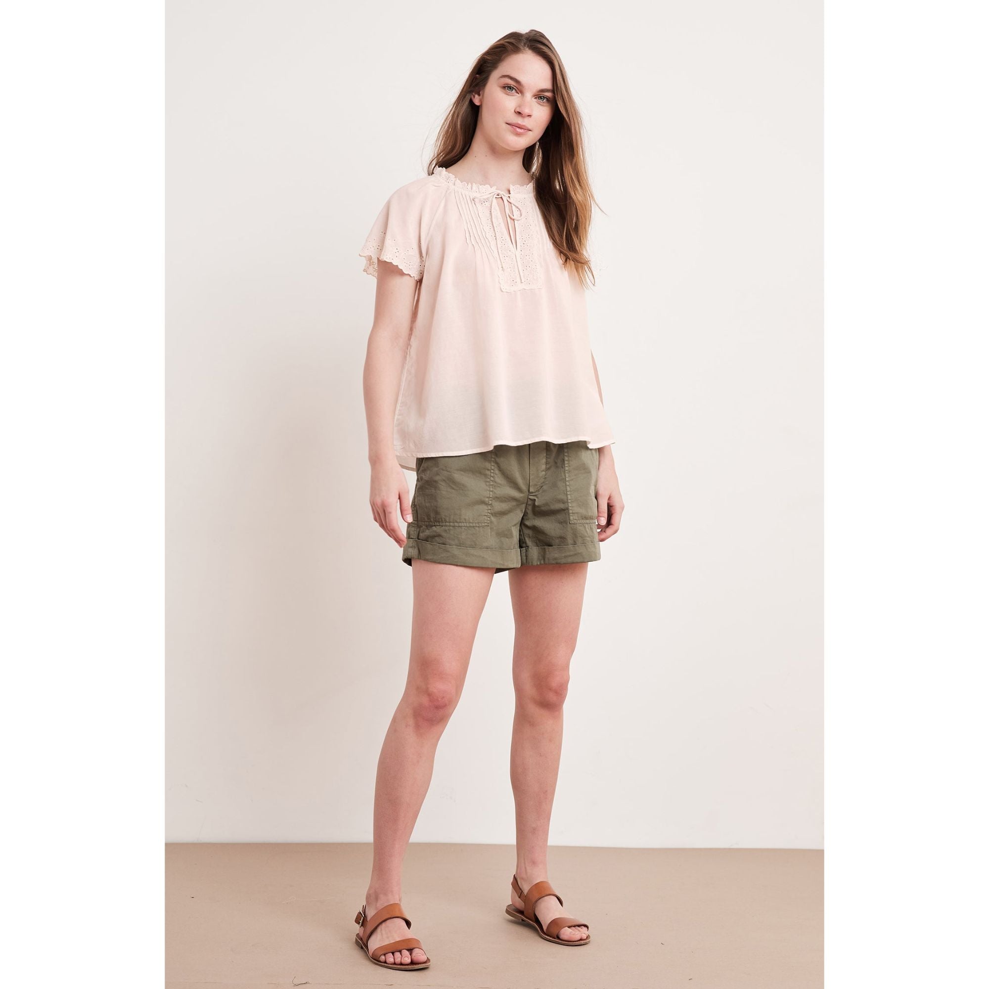 Velvet Women's Eyelet Embroidery Short Sleeve Top - DUSTY ROSE