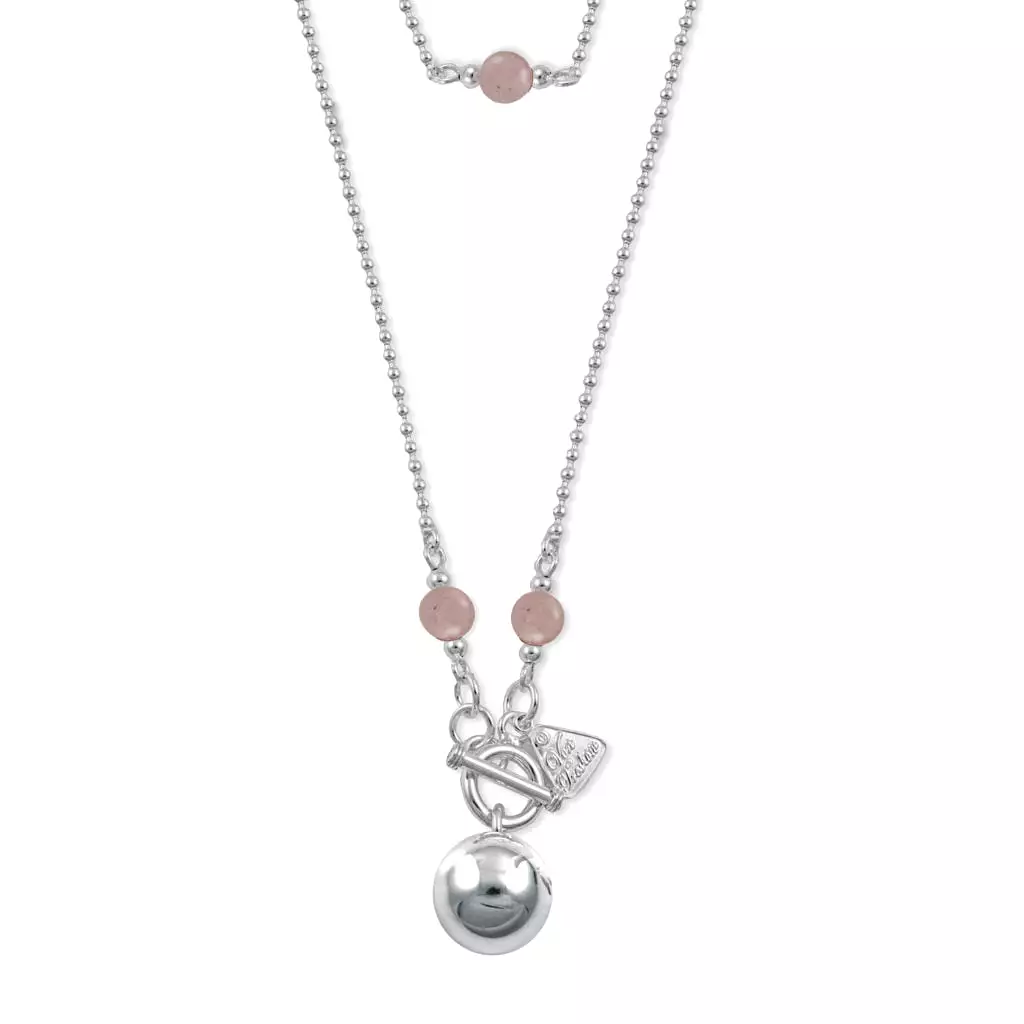 Von Treskow Sterling Silver CHIME BALL NECKLACE WITH ROSE QUARTZ