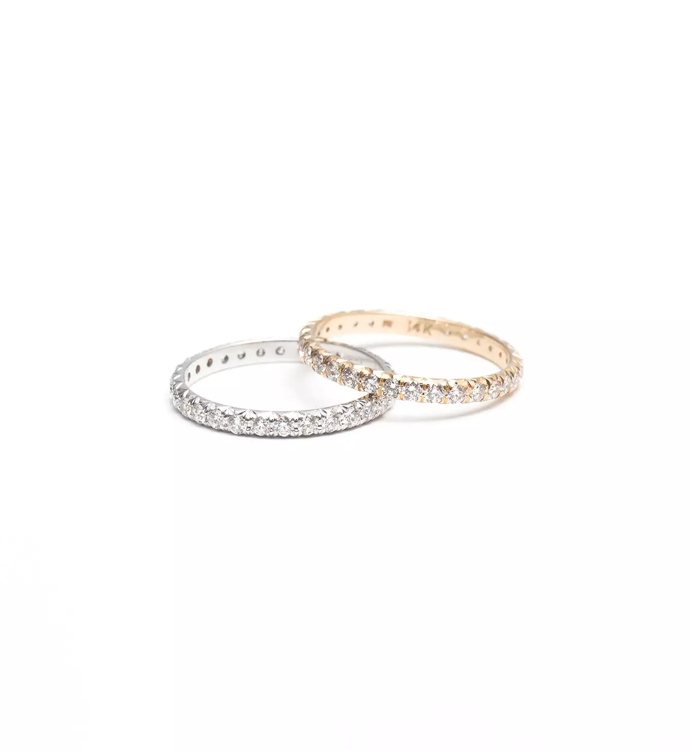 White Gold & White Diamond 2 mm Attelage French-Cut Pavé Band