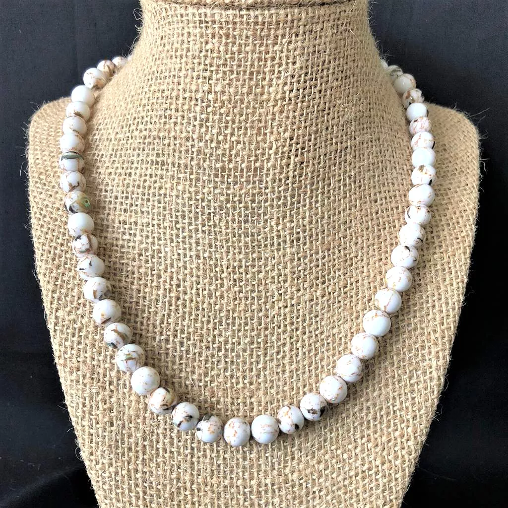 White Mosaic Shell Mens Beaded Necklace