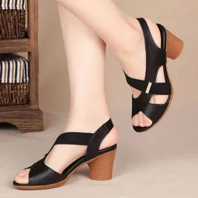 Women Round Toe Slip-on Chunky Heel Roman Ladies Shoes