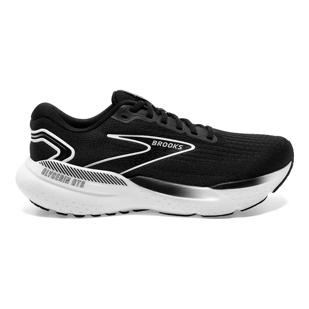 Women's Brooks Glycerin GTS 21, Black/Grey/White, 7 D Wide