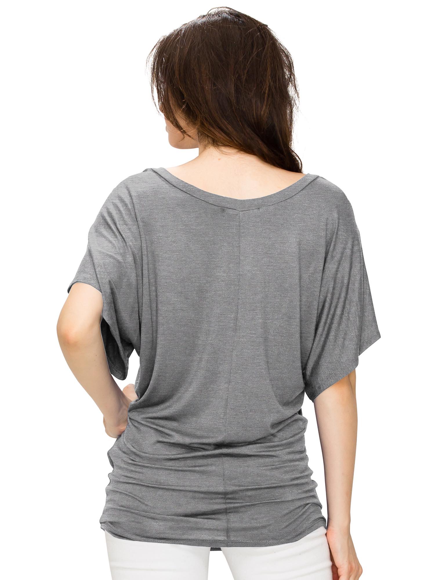 Women's Solid Short Sleeve V Neck Dolman Top