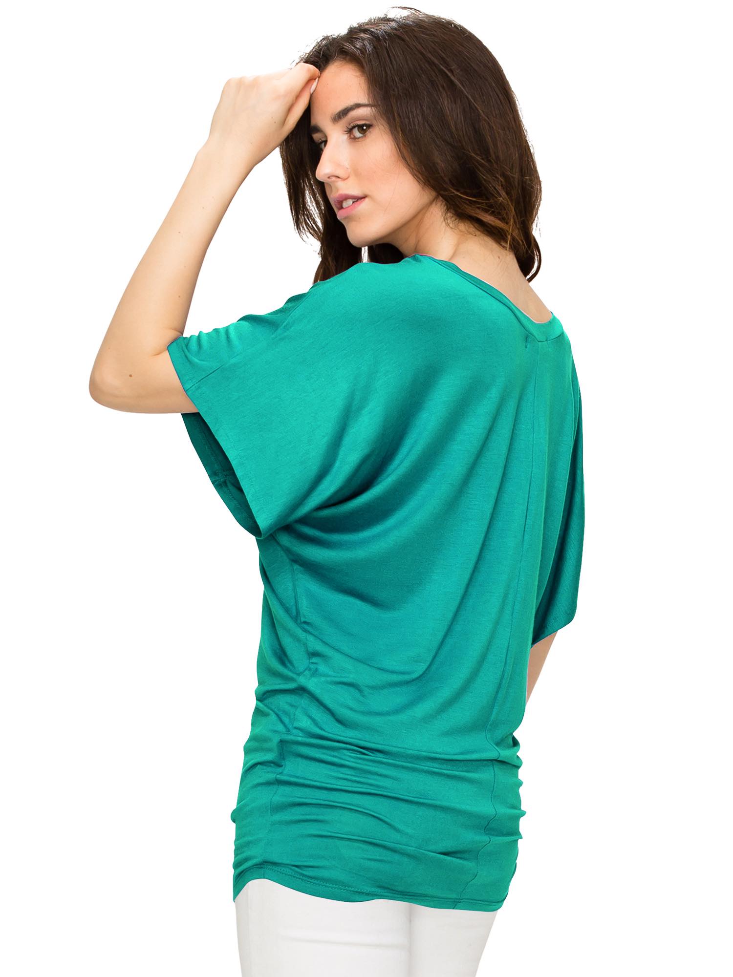 Women's Solid Short Sleeve V Neck Dolman Top