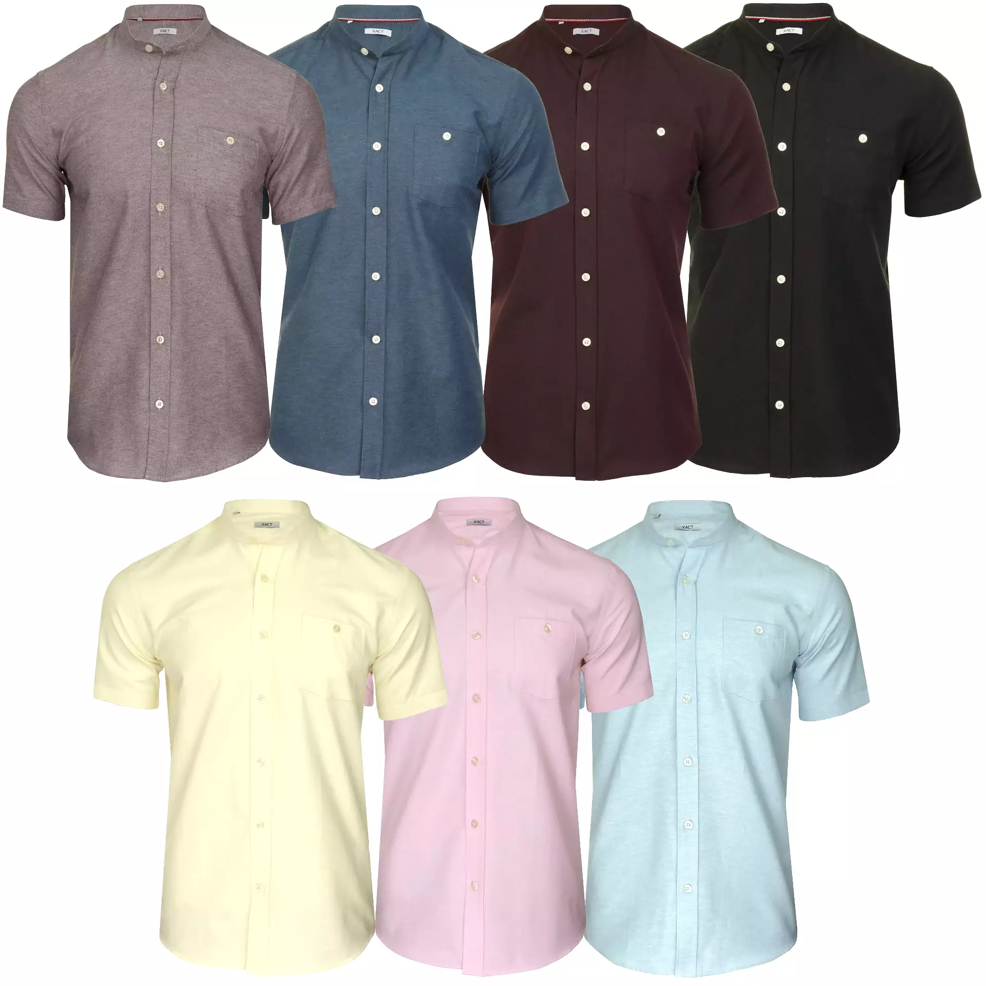 Xact Men's Grandad Collar Oxford Shirt Slim Fit Short Sleeved