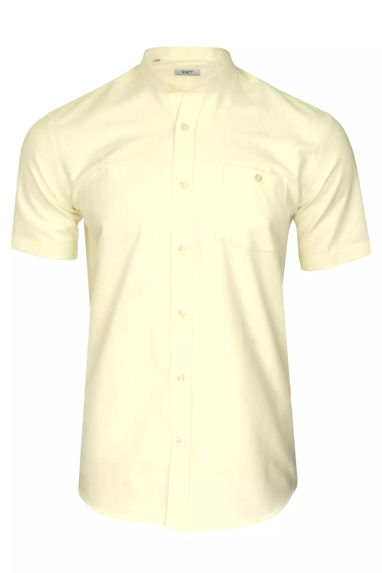 Xact Men's Grandad Collar Oxford Shirt Slim Fit Short Sleeved