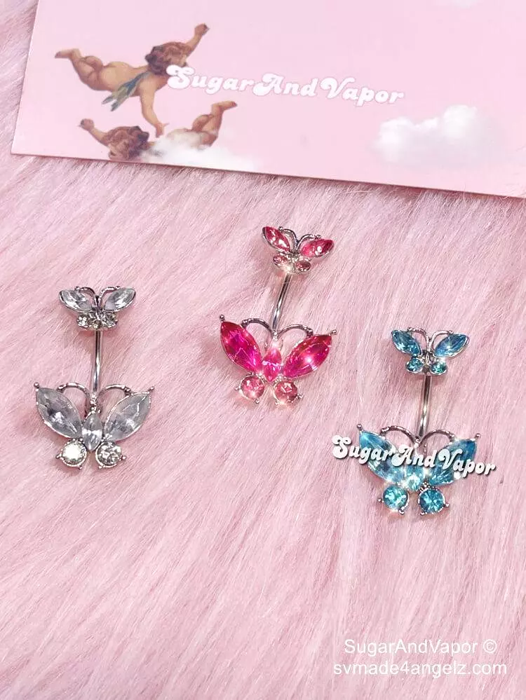 Y2K Crystals Double Butterflies Belly Ring