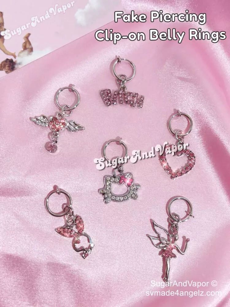 Y2K Pink Bling Fake Belly Ring (Pink stones collection)